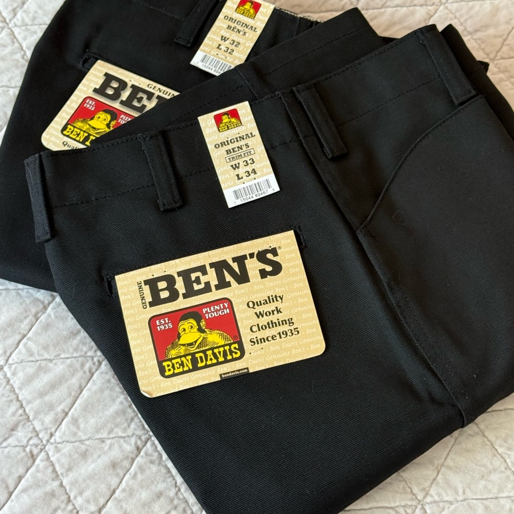 NEW Original Ben’s Ben Davis Black Chinos Durable Workwear W 33 X L 34 Trim Fit